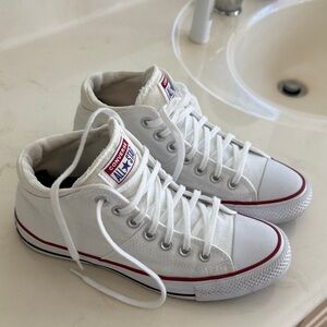 Converse White High-Top Sneakers with Red and Blue Accents